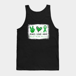 Mental Health Awareness Peace Love Hope Support Green Ribbon Tank Top